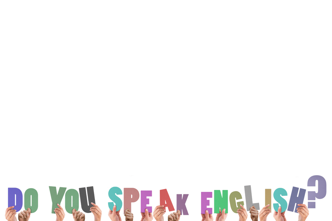 Transparent Hands Holding Colorful Letters Asking Do You Speak English