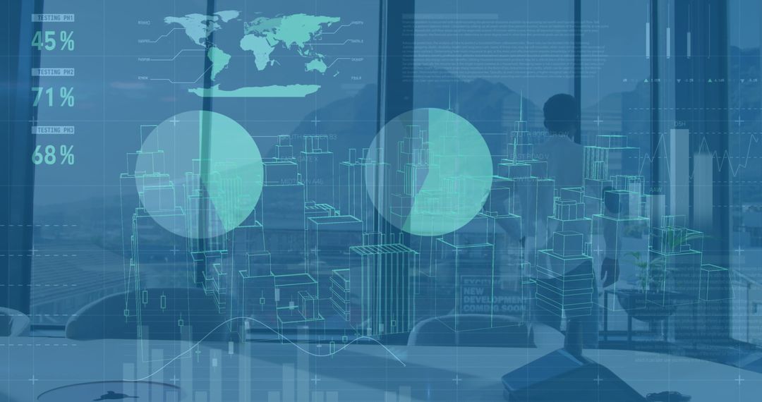 Data Visualization in Modern Office Overlooking Cityscape