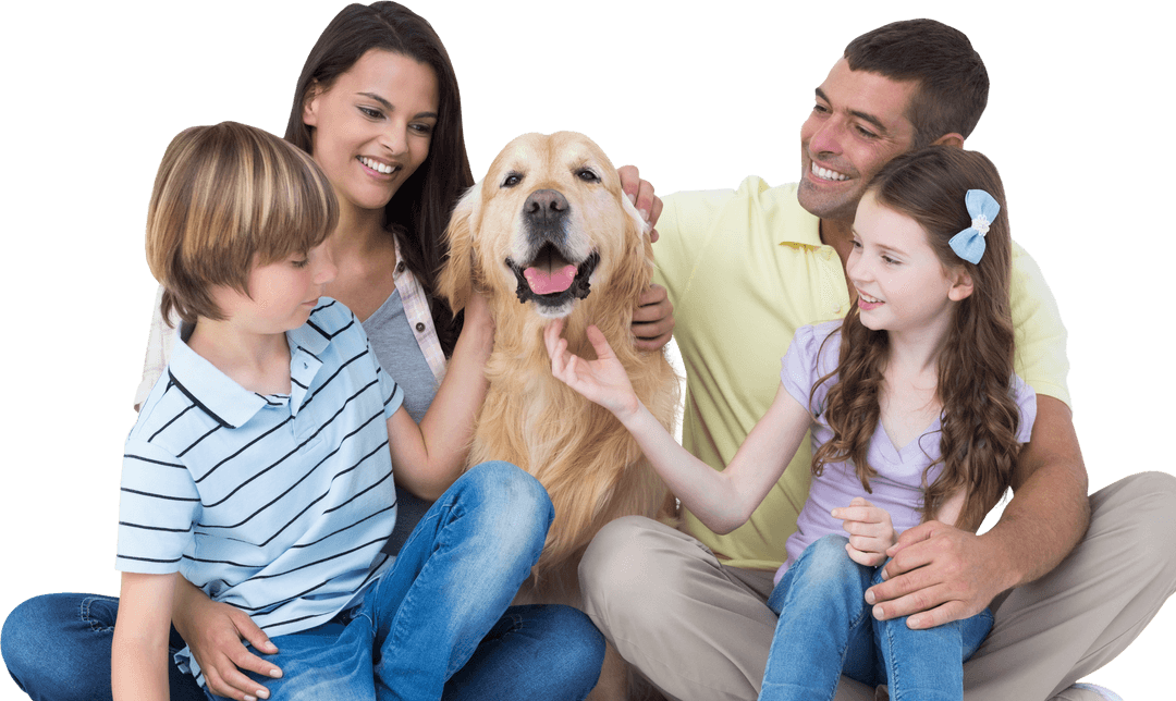 Transparent Family Moment with Golden Retriever Pet