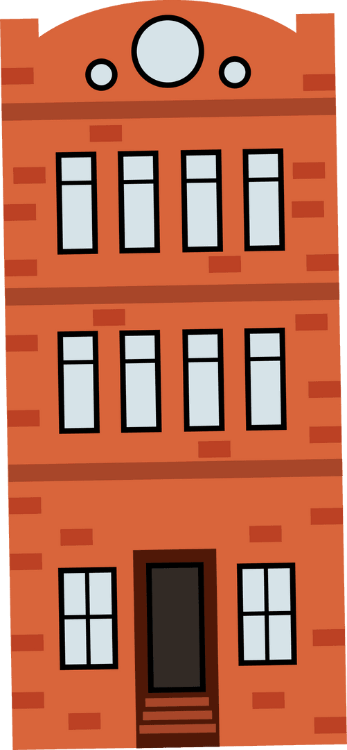 Red Brick Building Facade Illustration with Transparent Background