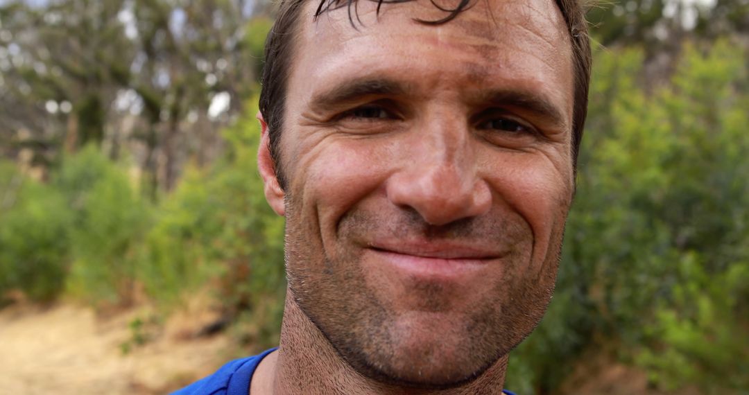 Smiling Man with Dusty Face on Nature Hike - Free Images, Stock Photos and Pictures on Pikwizard.com