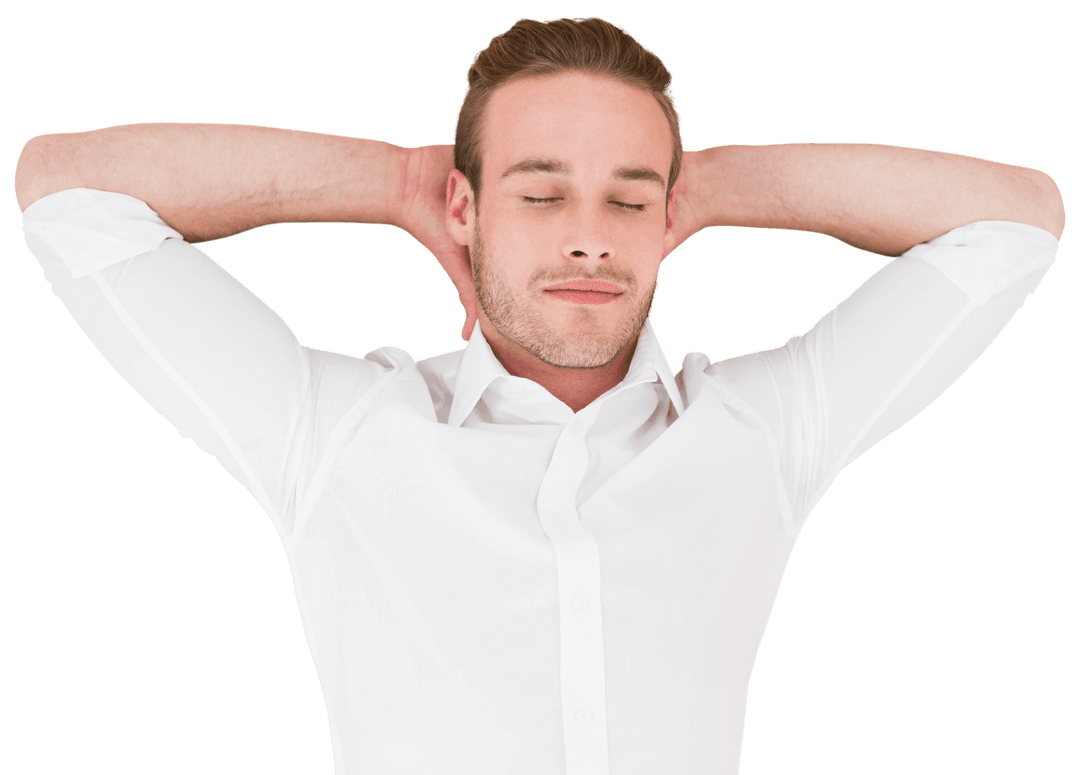 Transparent Image of Relaxed Man with Hands Behind Head