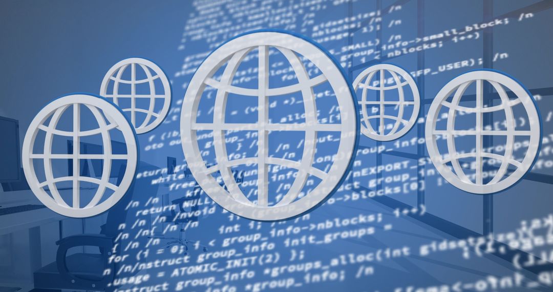 Digital Web Icons Over Datastream in Modern Workspace
