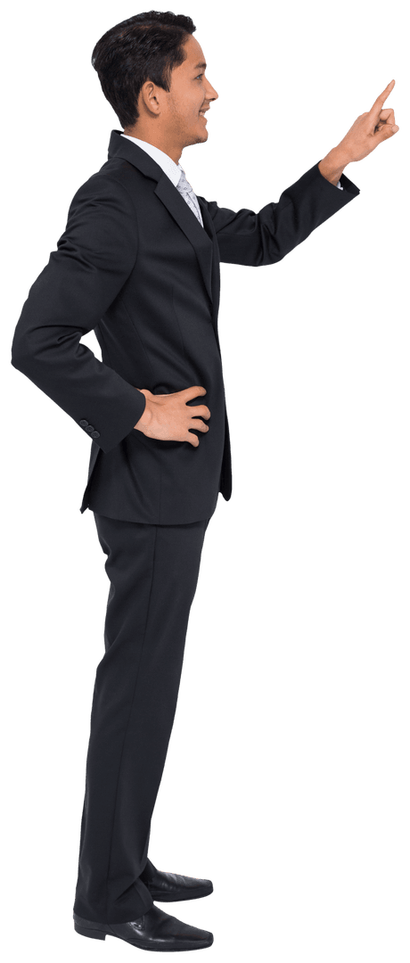 Biracial Businessman Touching Virtual Transparent Screen