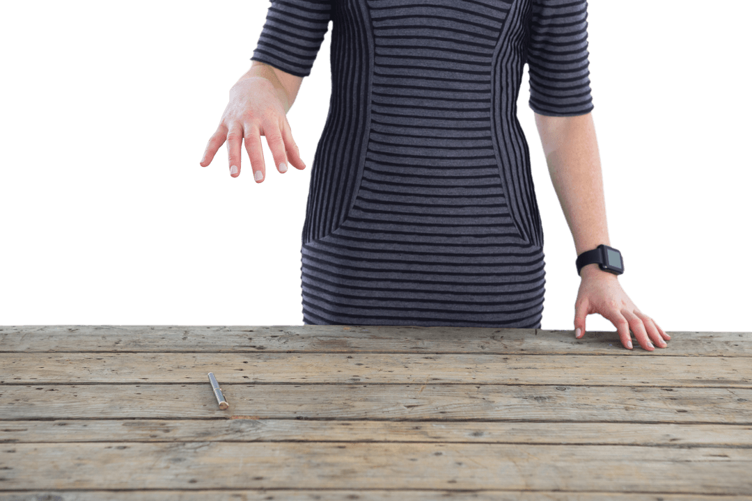 Businesswoman Holding Invisible Product in Transparent Context