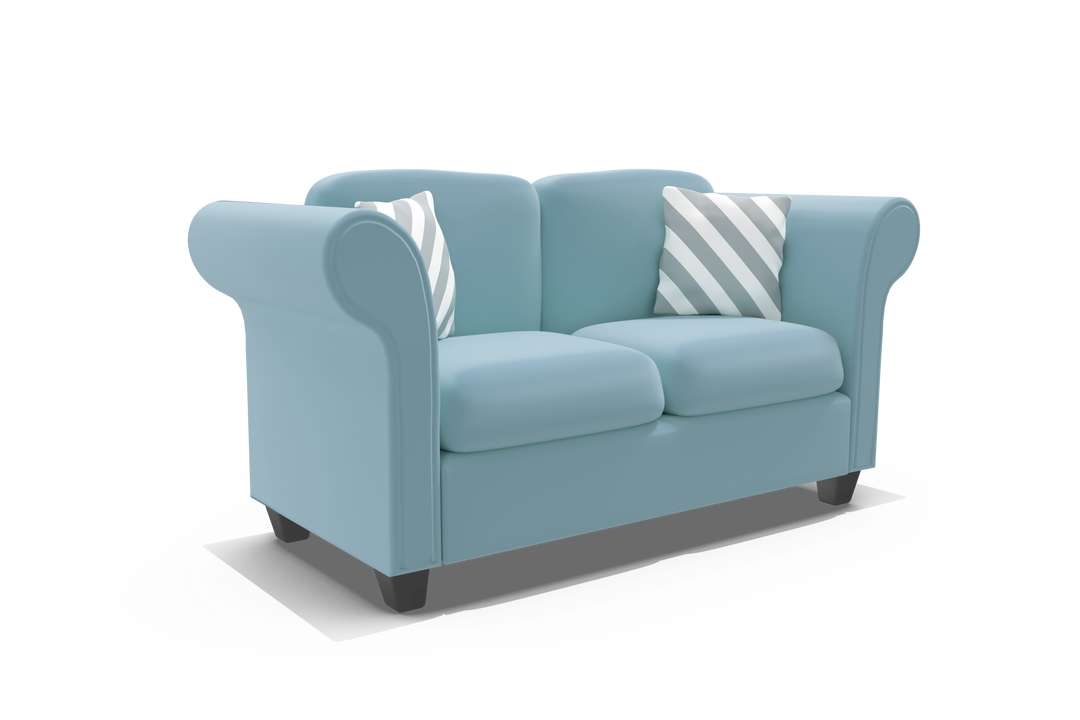 3D Illustration of Stylish Blue Sofa with Striped Cushions on Transparent Background - Download Free Stock Images Pikwizard.com