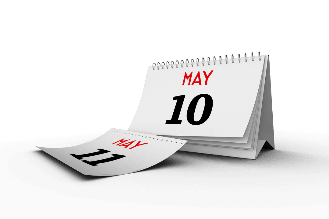 Digital Calendar Pages on Transparent Background for Time Management Ideas