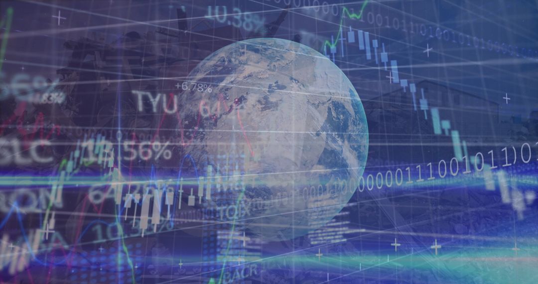 Digital Data Overlaying Globe Illustrating Global Finance