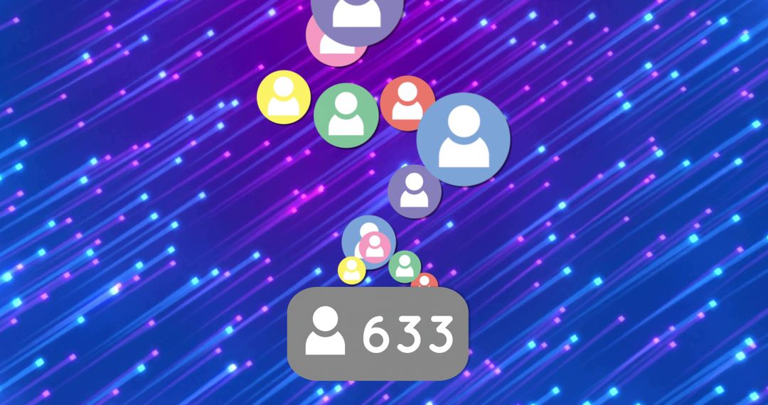 Growing Followers Counter 633 with Floating Avatars and Neon Motion Streaks