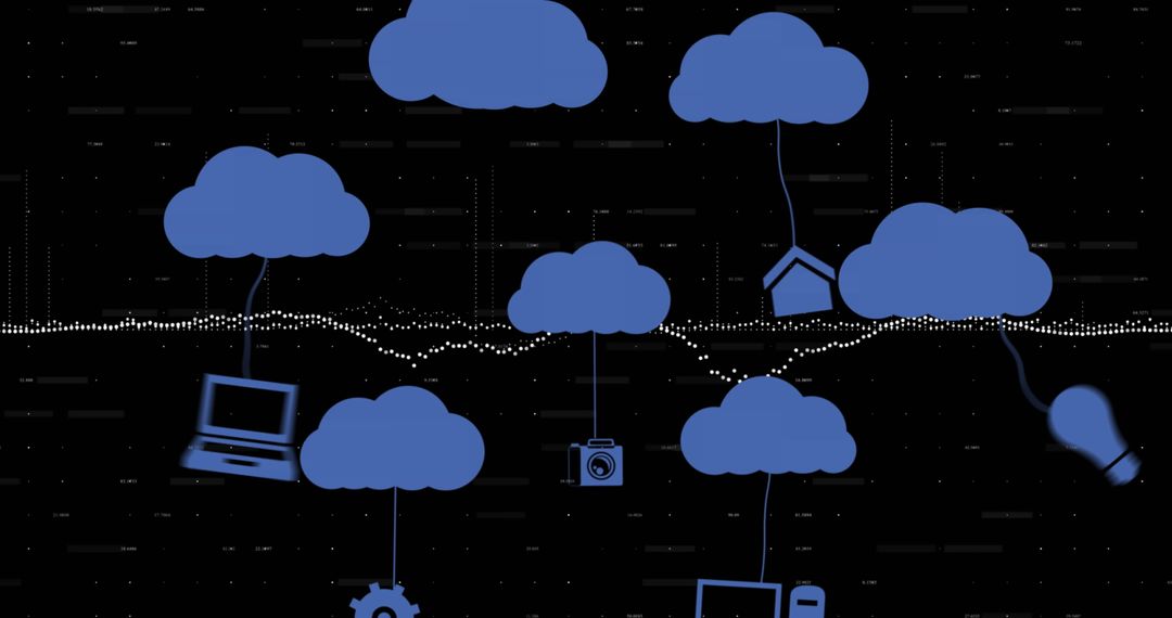 Global Cloud Network with Technology Icons on Digital Background