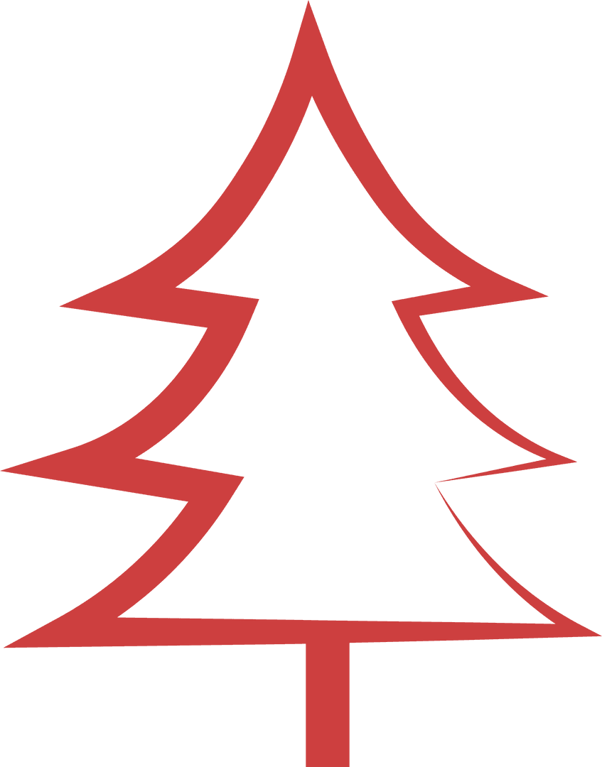 Minimalist Red Christmas Tree Line Art on Transparent Background