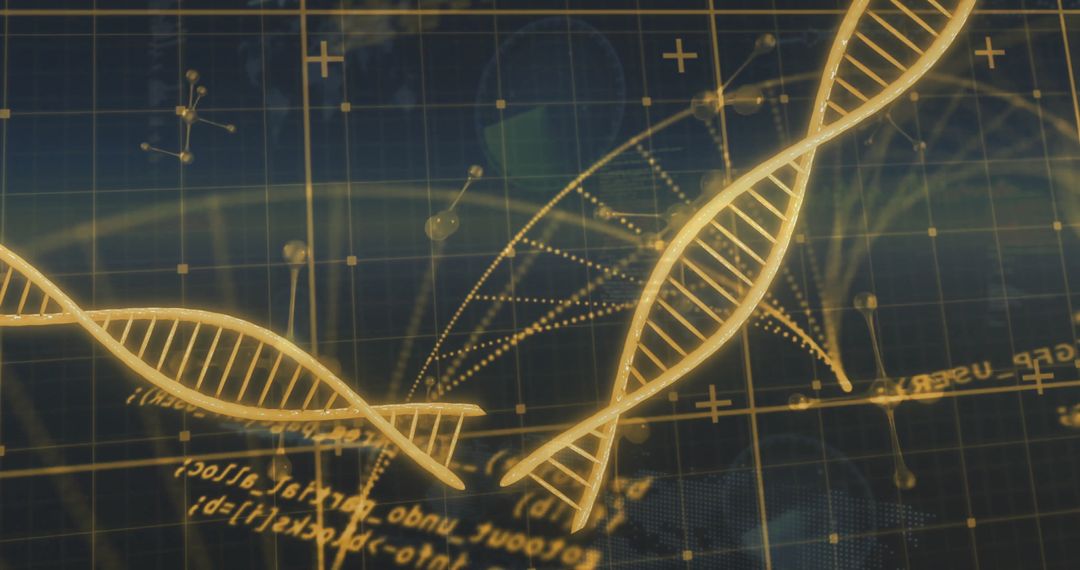 DNA Strands With Mathematical Equations Overlapping Scientific Grid Background