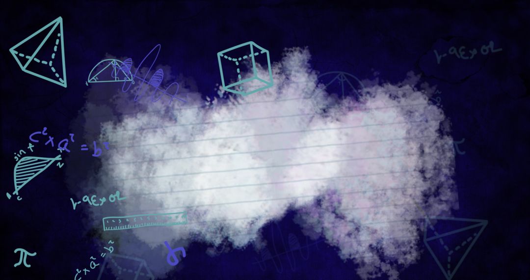 Digital Math Concepts on Cloudy Blue Background