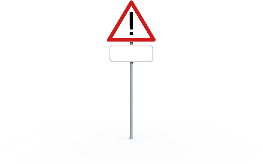 Red Road Sign with Exclamation Mark on Transparent Background