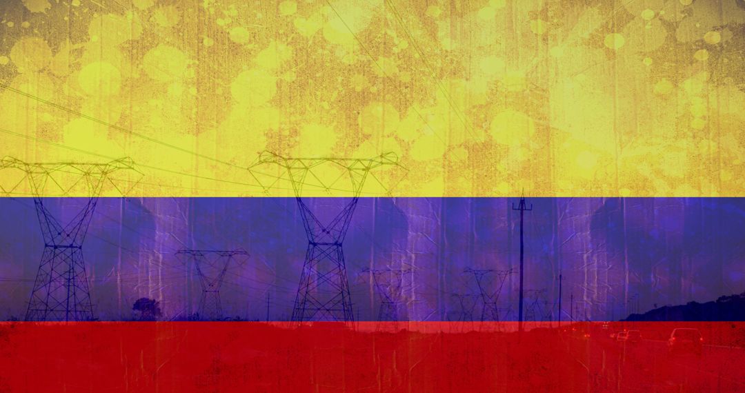 Colombian Flag Overlay With Power Pylons Symbolizing Energy Crisis - Free Images, Stock Photos and Pictures on Pikwizard.com