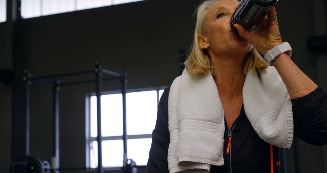 Senior Woman Hydrating After Workout at Gym - Free Images, Stock Photos and Pictures on Pikwizard.com