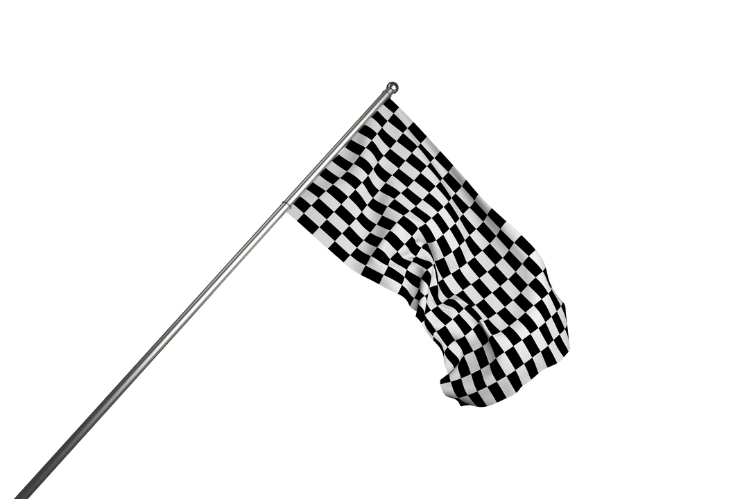 Checkered Racing Flag with Flagpole on Transparent Background