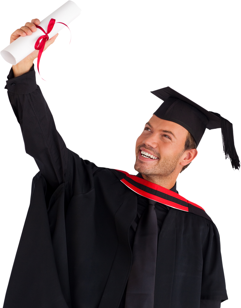 Transparent Man Celebrating Graduation in Cap and Gown Holding Diploma - Download Free Stock Images Pikwizard.com