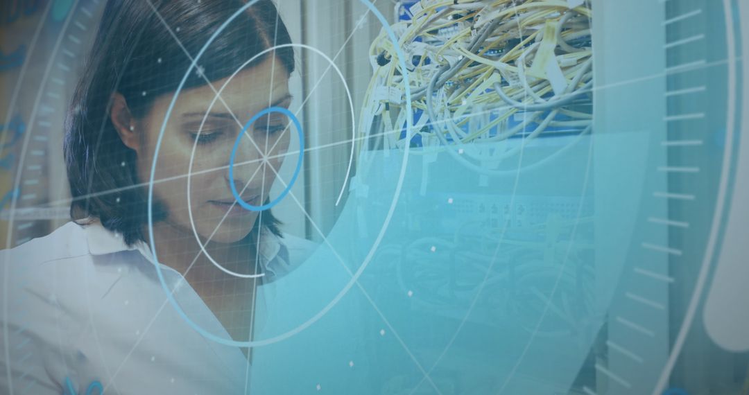 Engineer Monitoring Cyber Interface in Data Server Room