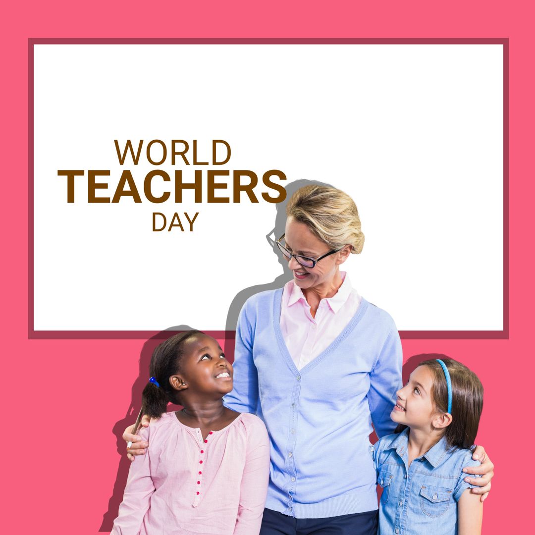 Happy World Teachers Day with Smiling Teacher and Children