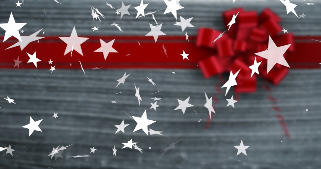 Falling Christmas Stars with Festive Red Ribbon Background