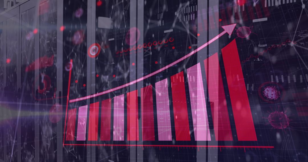 Digital Interface Data with Virus Influence Overlaid on Server Room
