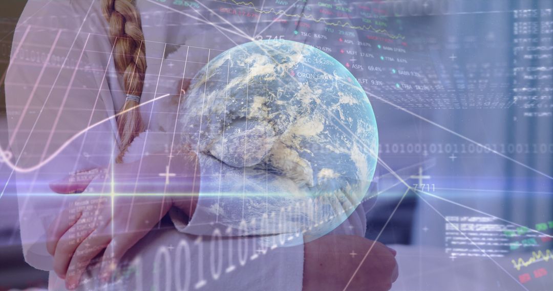 Digital Globe Projection with Girl and Data Interface