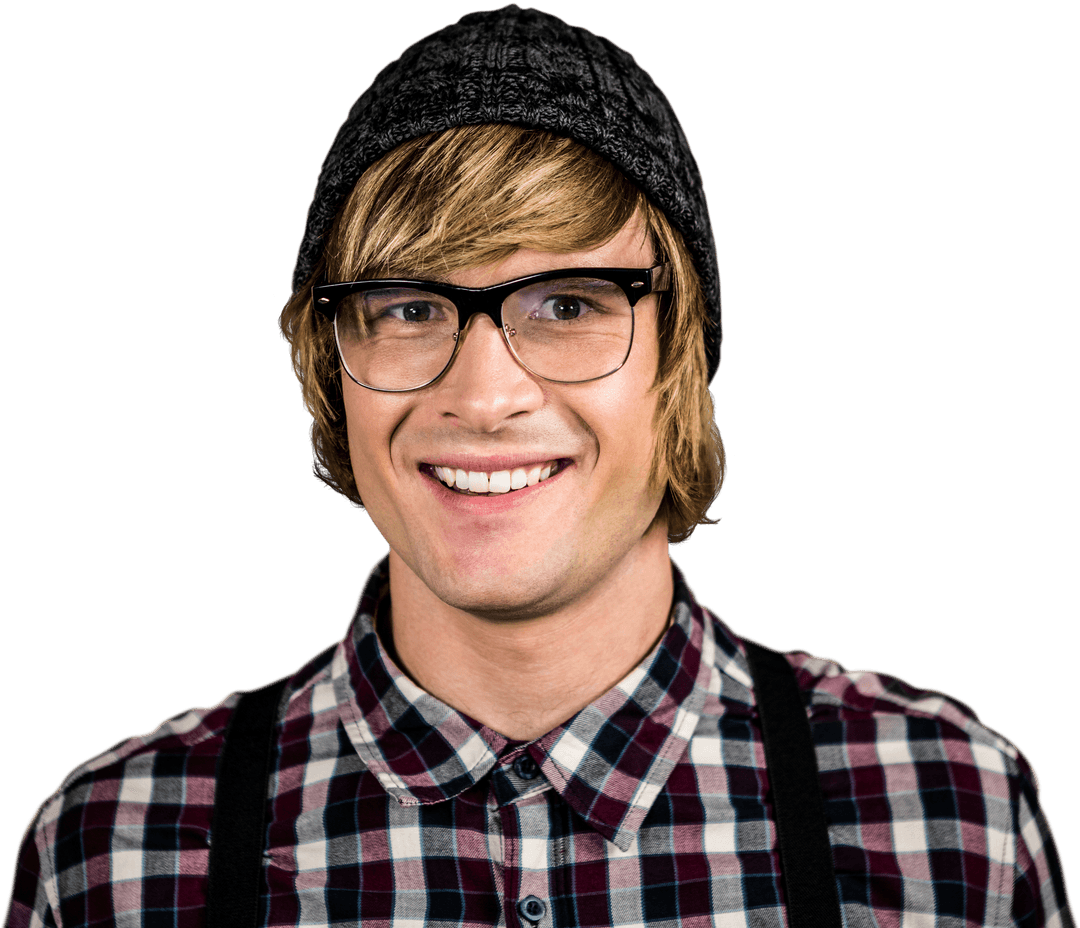 Smiling Blonde Hipster in Transparent Background