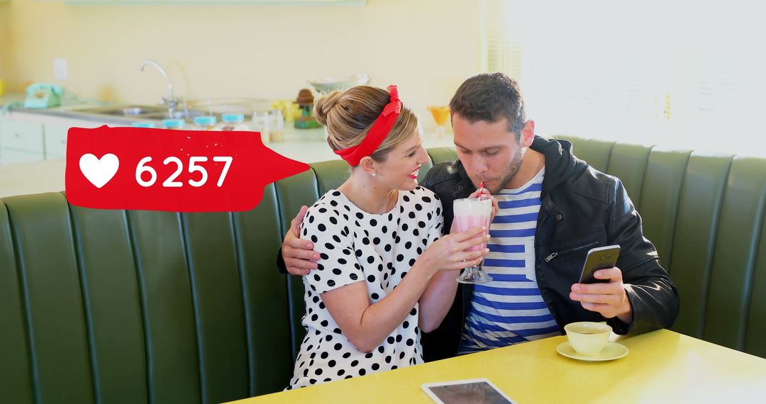 Couple Enjoying Milkshake and Phone Browsing Experience
