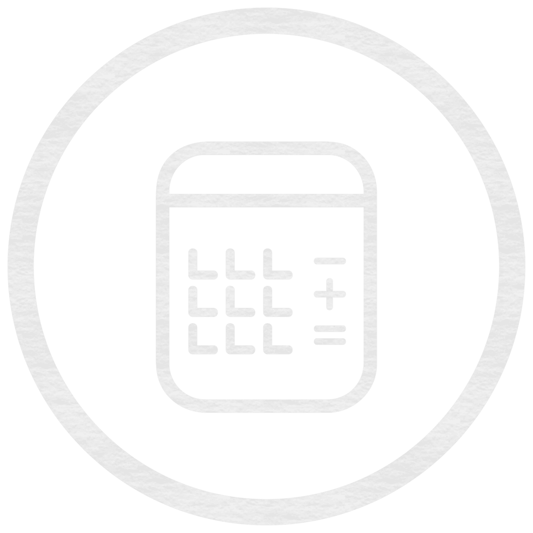 White Calculator Icon in Circle on Transparent Background