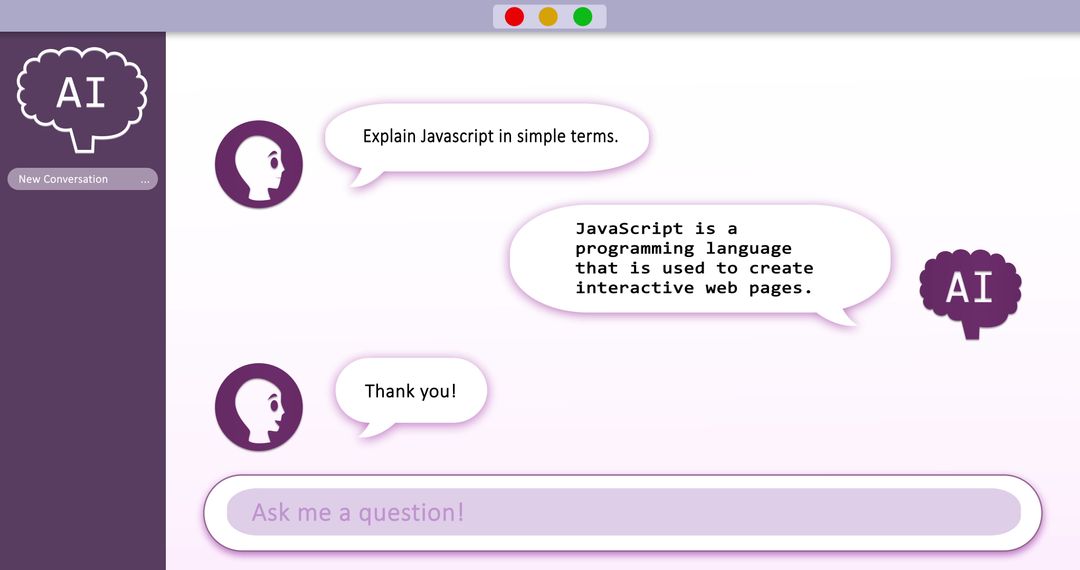 Artificial Intelligence Chat Explaining Simple Javascript - Free Images, Stock Photos and Pictures on Pikwizard.com
