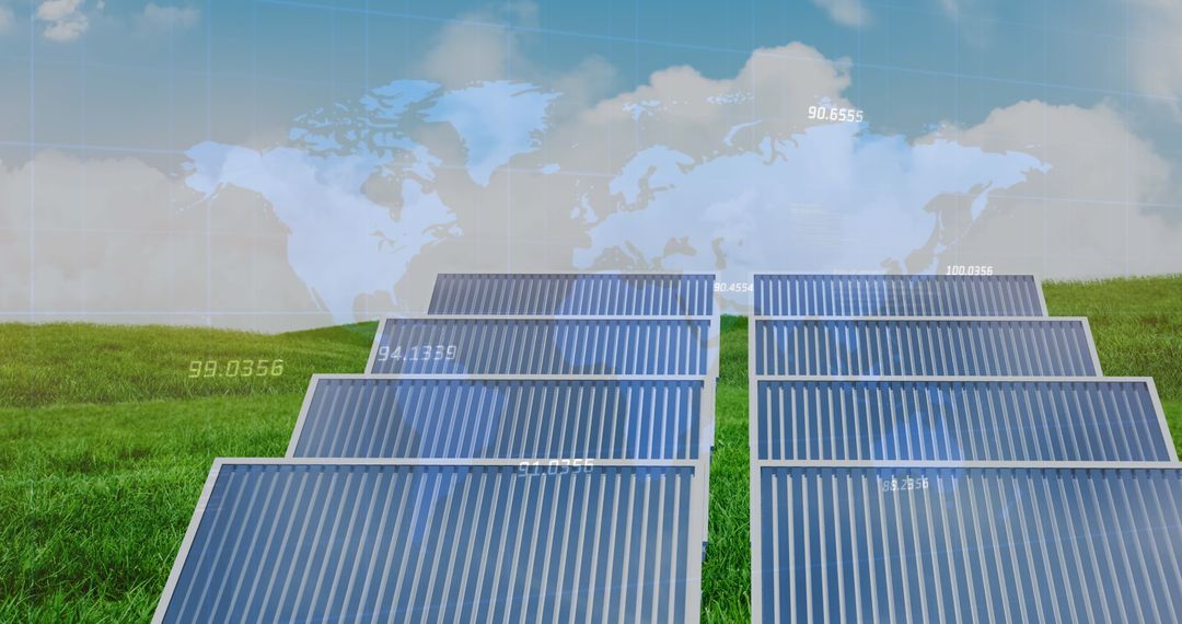 Solar Panels with Financial Data Futuristic Concept