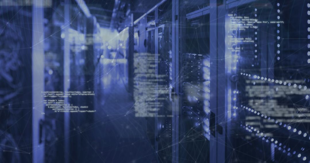 Futuristic Server Room With Digital Data Interface
