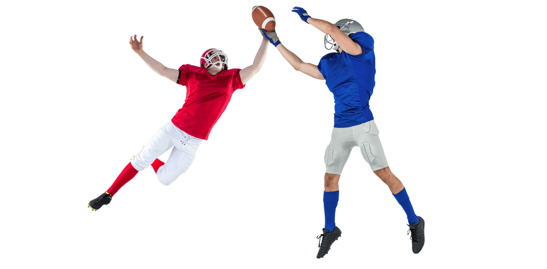 Dynamic American Football Players With Ball on Transparent Background