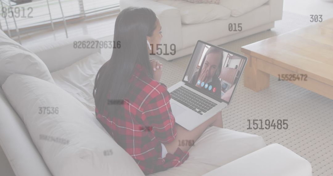 Woman Video Calling With Digital Overlay of Changing Numbers