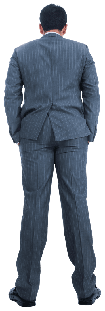 Back View of Biracial Businessman in Pinstripe Suit on Transparent Background