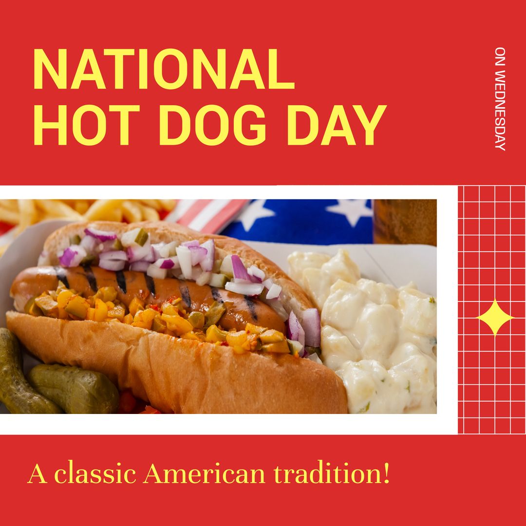 Celebrating National Hot Dog Day in America - Download Free Stock Templates Pikwizard.com