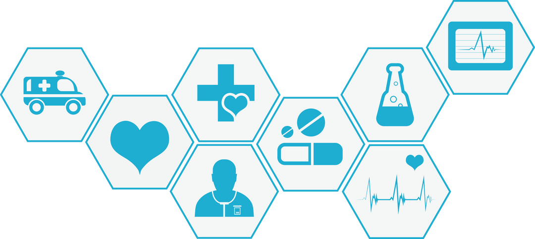 Transparent Medical Icons in Blue Hexagons for Healthcare Projects - Download Free Stock Images Pikwizard.com