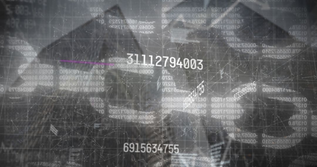 Financial Data Processing Overlay on Cityscape: Global Economy