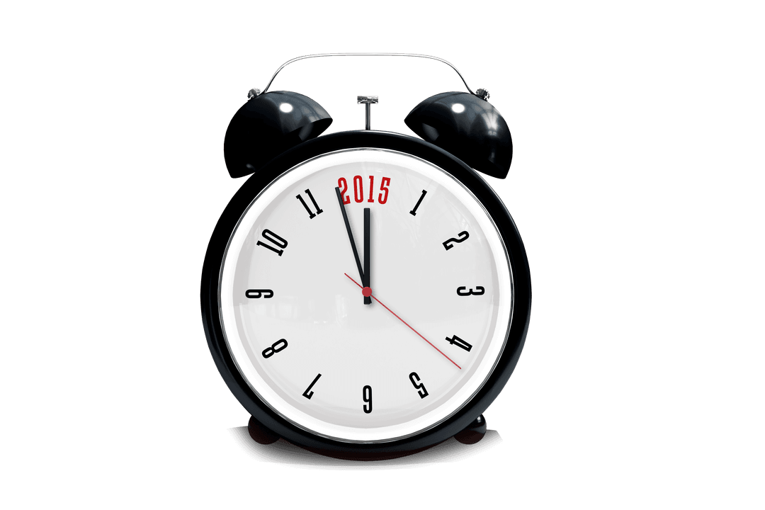Vintage Transparent Alarm Clock Showing 2015 on White Face