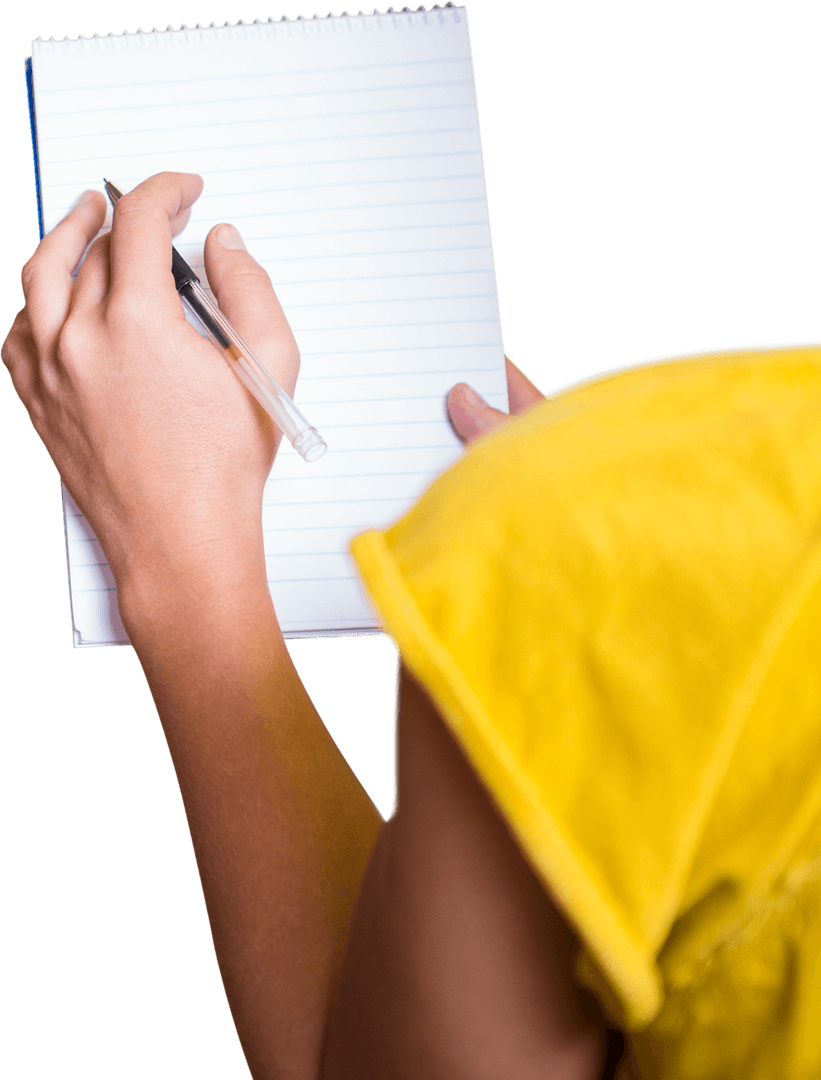 Transparent Background of Person Writing on Notepad