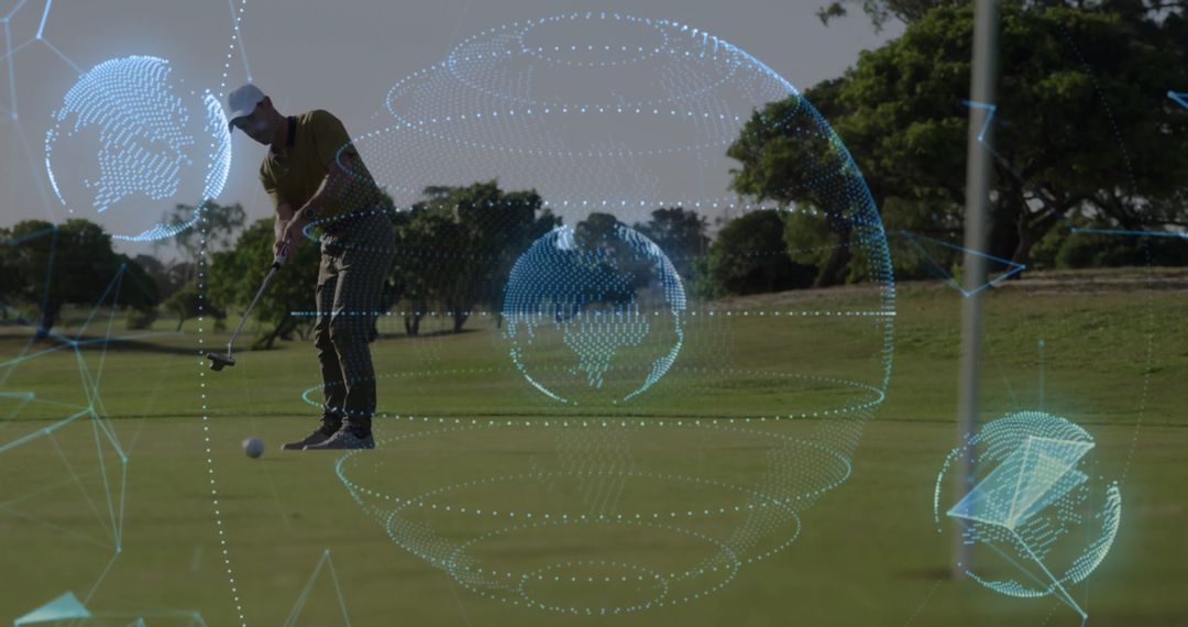 Golfer Engaged in Competitive Play Enhanced by Digital Graphics