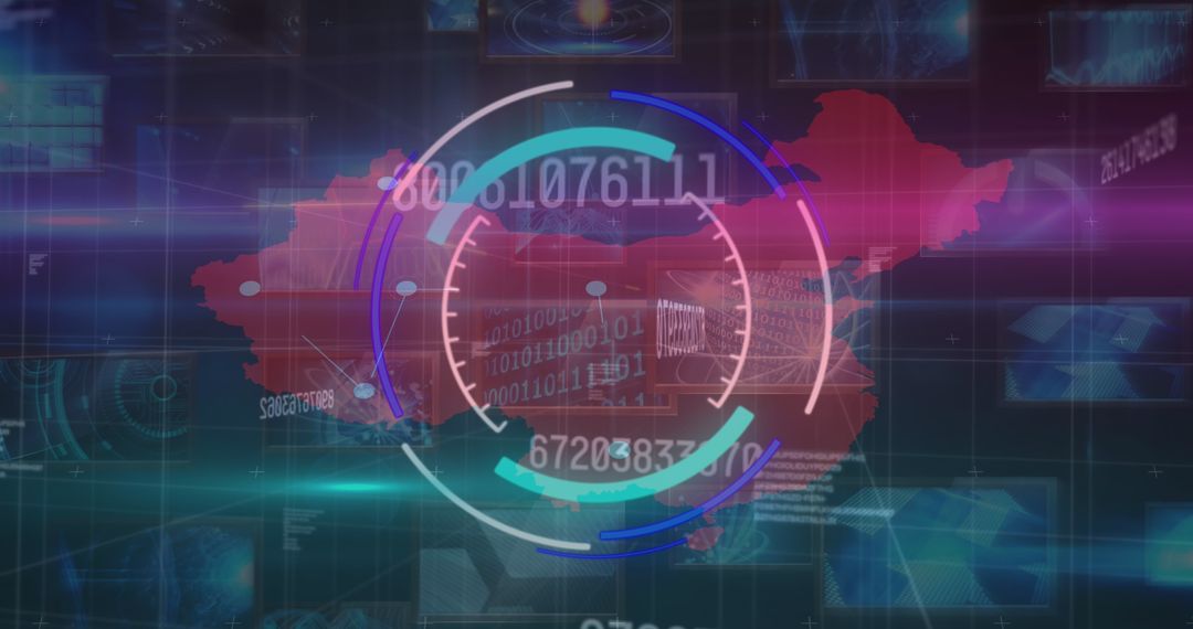 Digital Data Scanning Over China Map with Futuristic Display