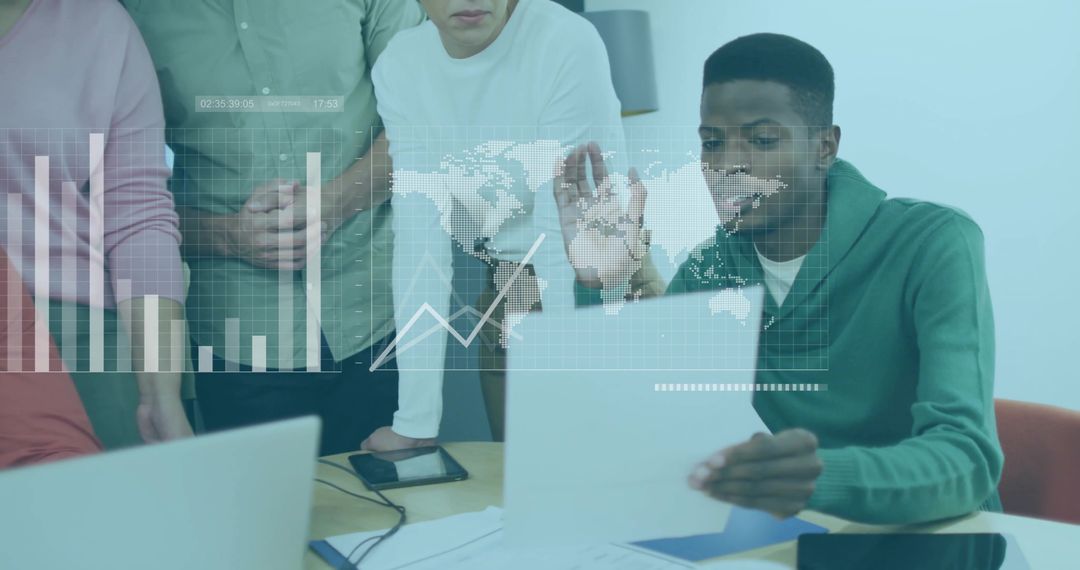 Professionals Collaborating with Data Analytics Overlay