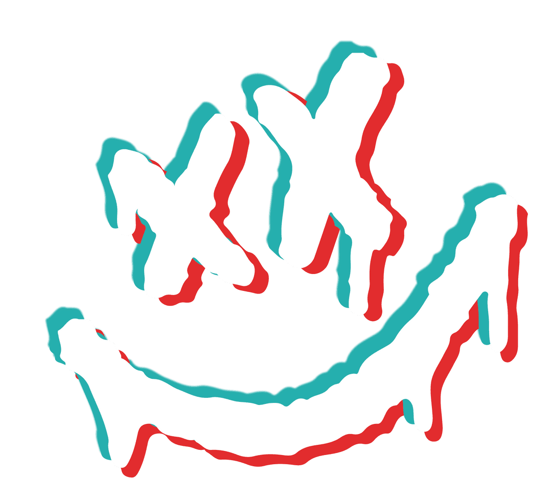 Dripping Graffiti X Eyes Arrow Grin with Red Teal Shadows Transparent