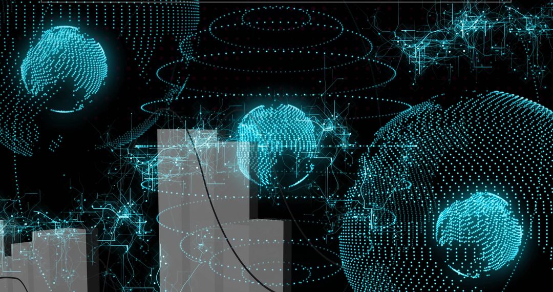 Digital Globes and Data Interface on Black Background
