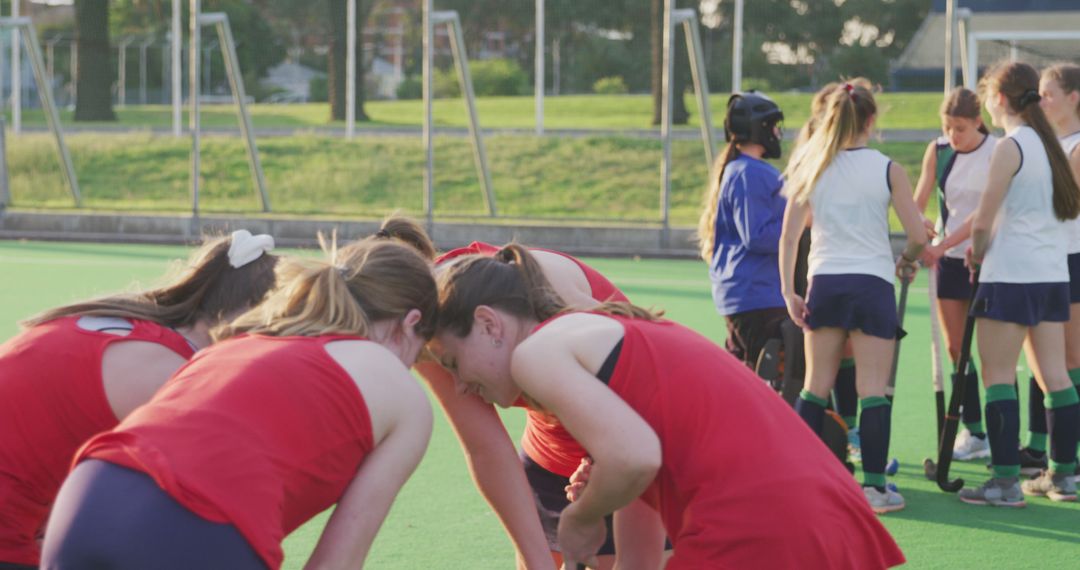 Female Field Hockey Team Strategizing on Field - Free Images, Stock Photos and Pictures on Pikwizard.com