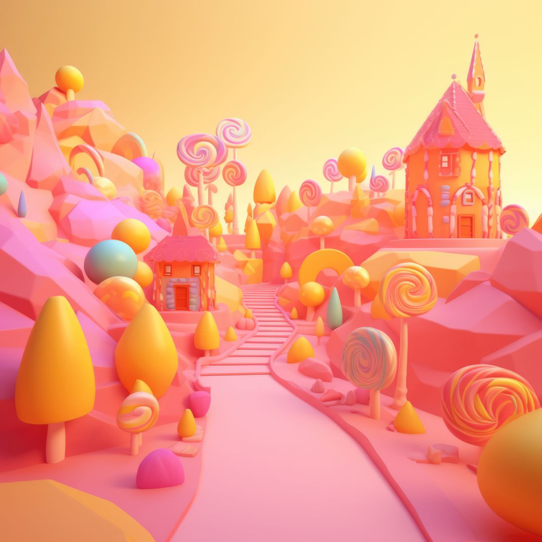 General view of colourful candyland in pastel colours, created using generative ai technology - Free Images, Stock Photos and Pictures on Pikwizard.com