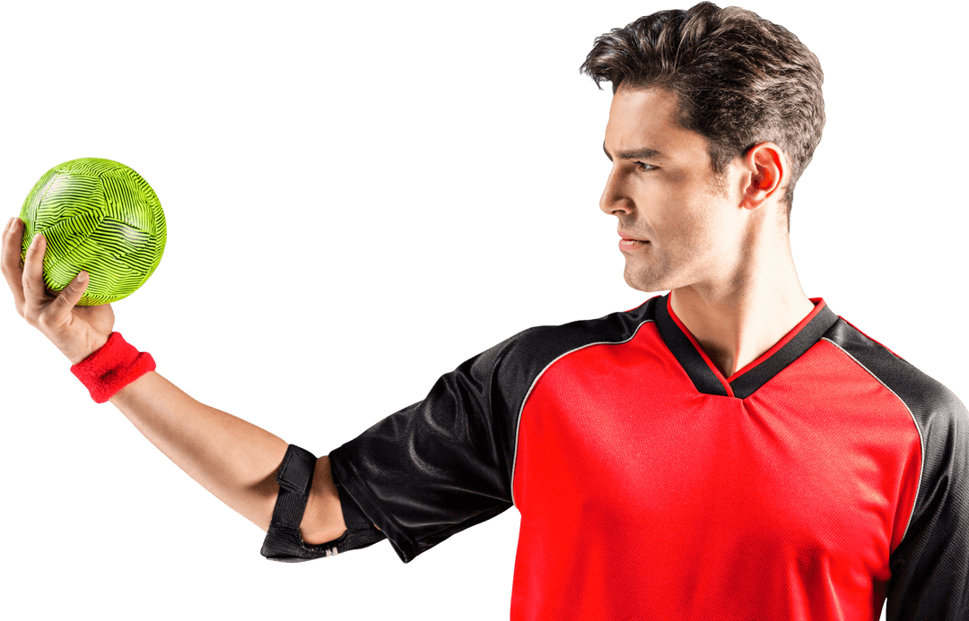 Confident Athlete Holding Ball on Transparent Background