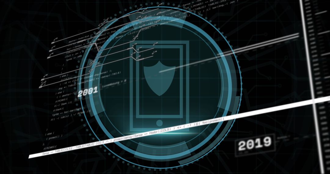 Digital Data Processing Interface with Cyber Shield Symbol